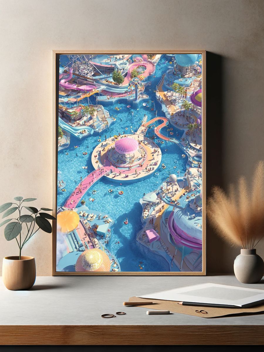 Vibrant Water Park — Digital Art Print. — room view 2