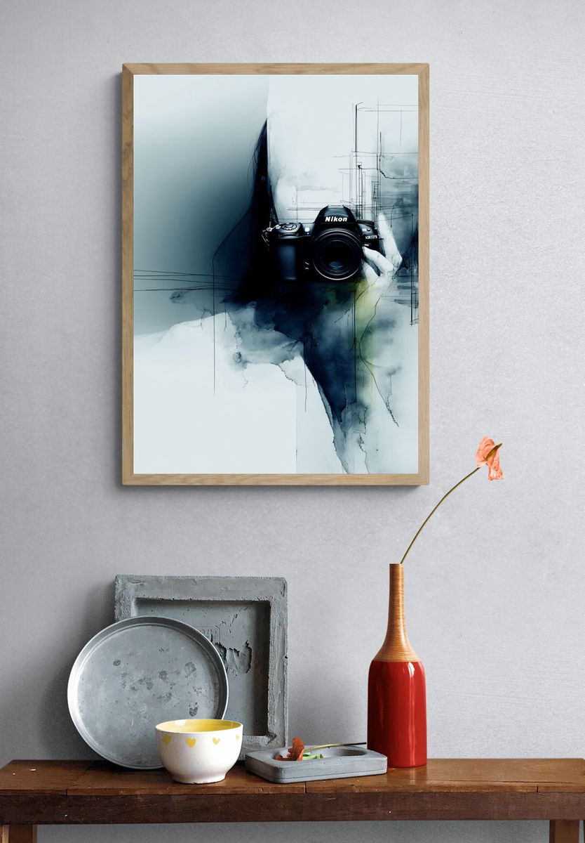 Camera in Hand — Digital Art Print. — room view 3