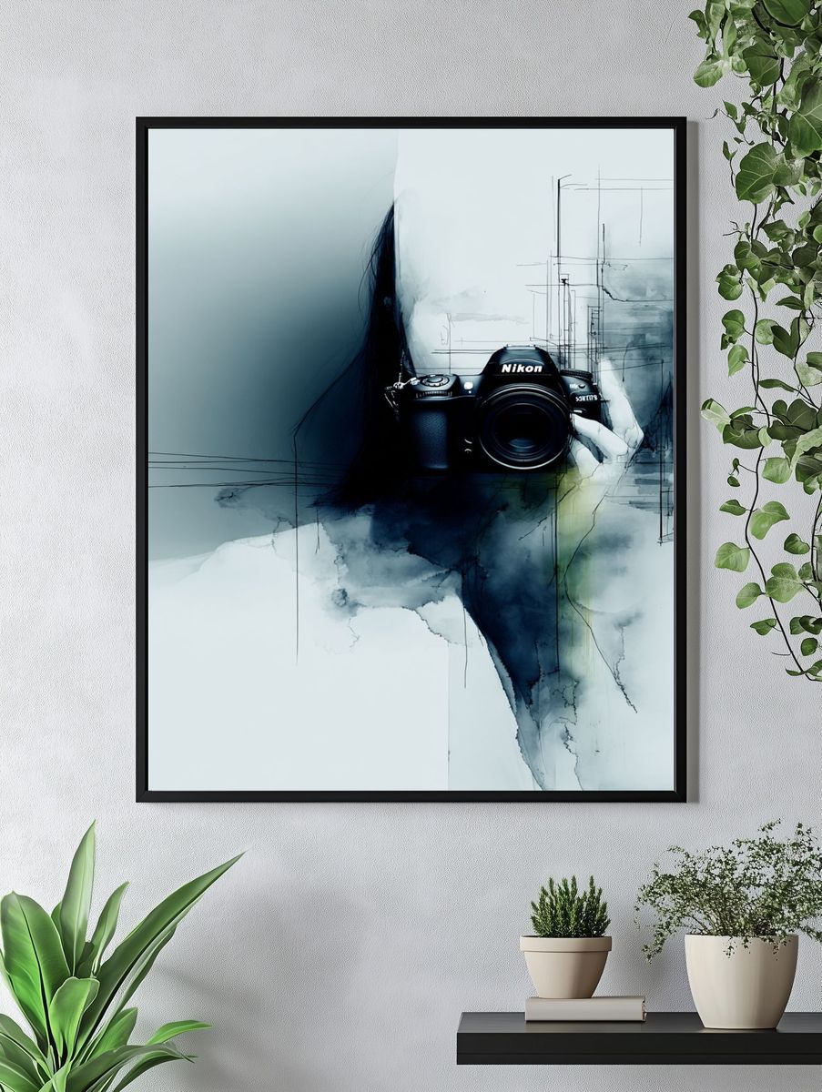 Camera in Hand — Digital Art Print. — room view 4