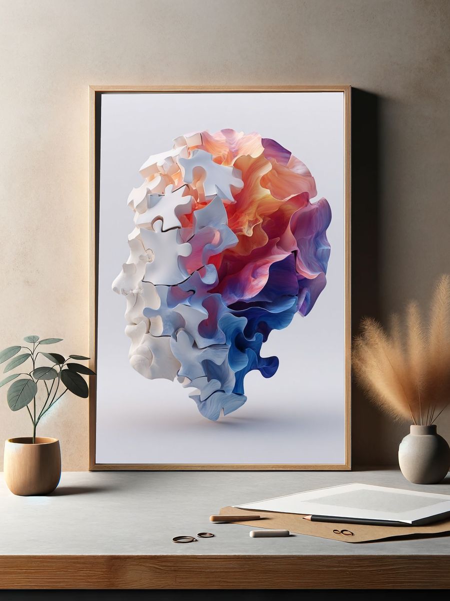 Abstract Puzzle Head — Digital Art Print. — room view 2