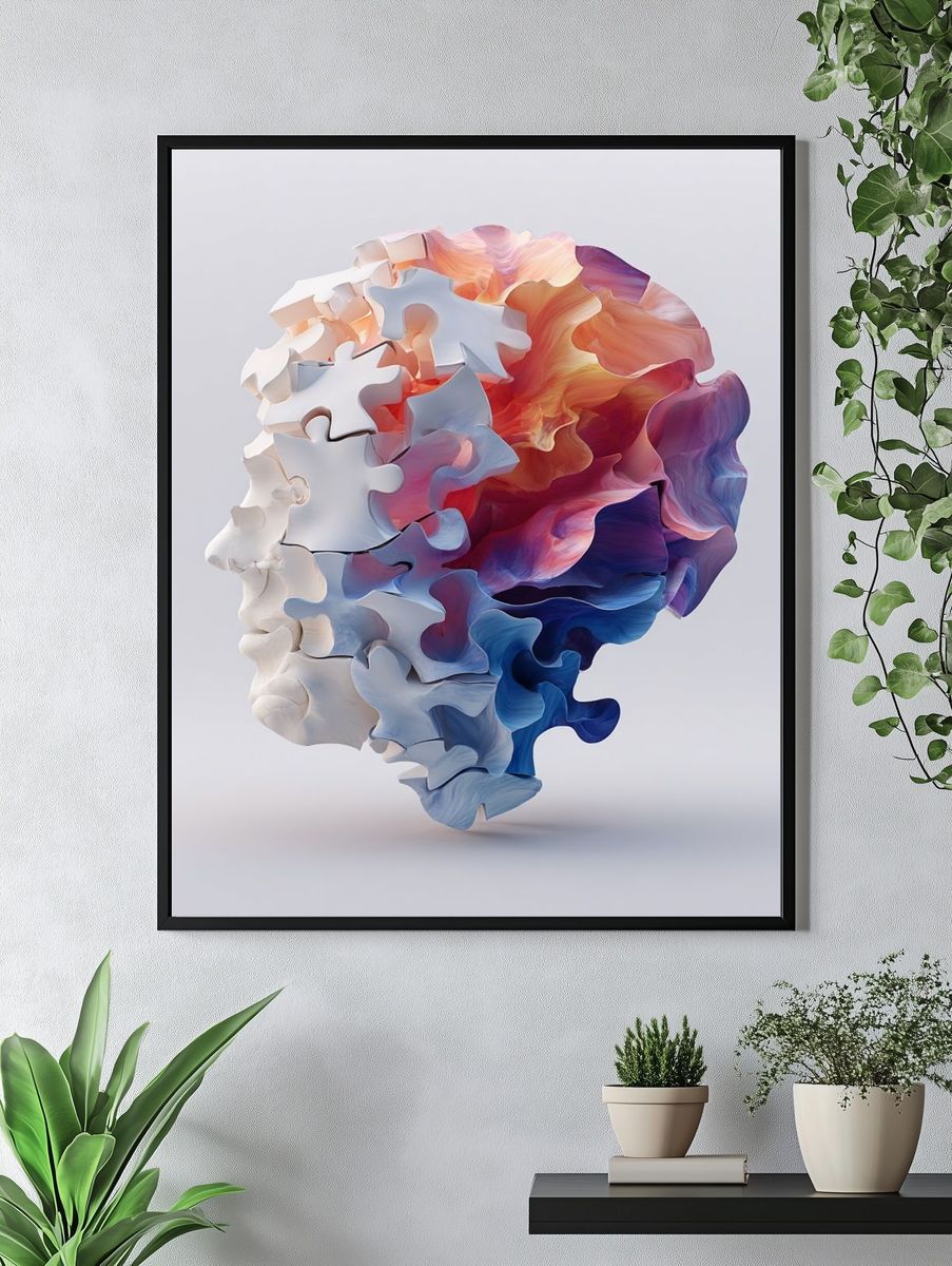 Abstract Puzzle Head — Digital Art Print. — room view 4