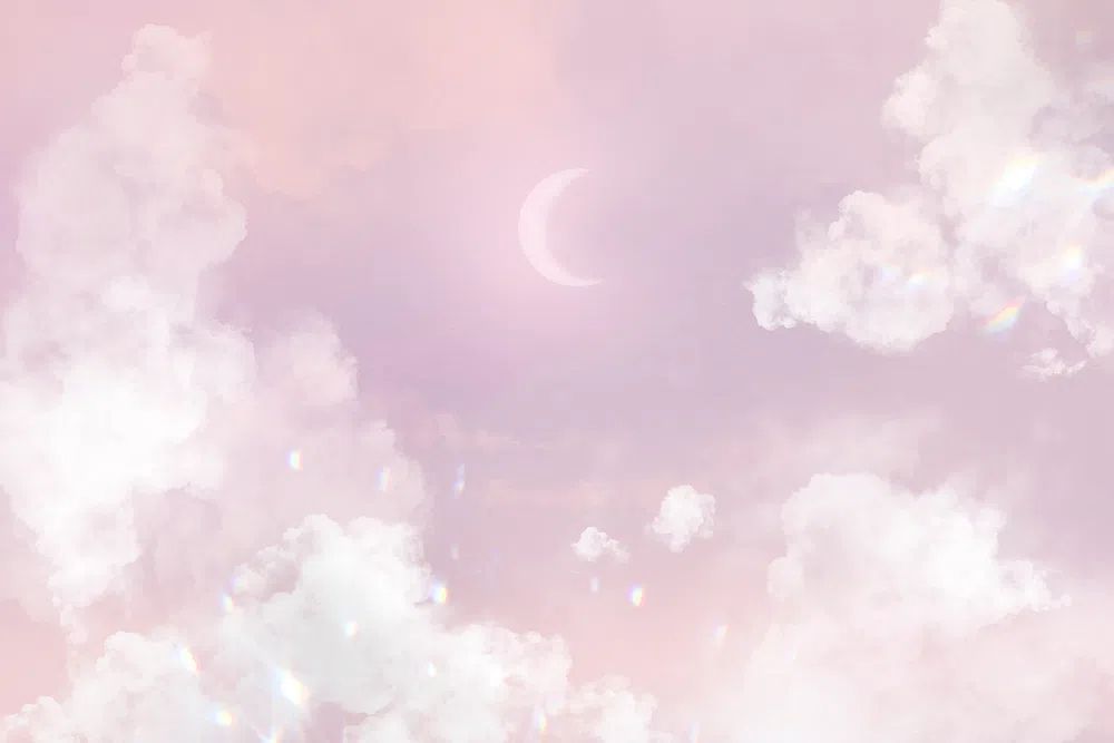 Dreamy Pink Clouds with Moon — Art Print. poster detail