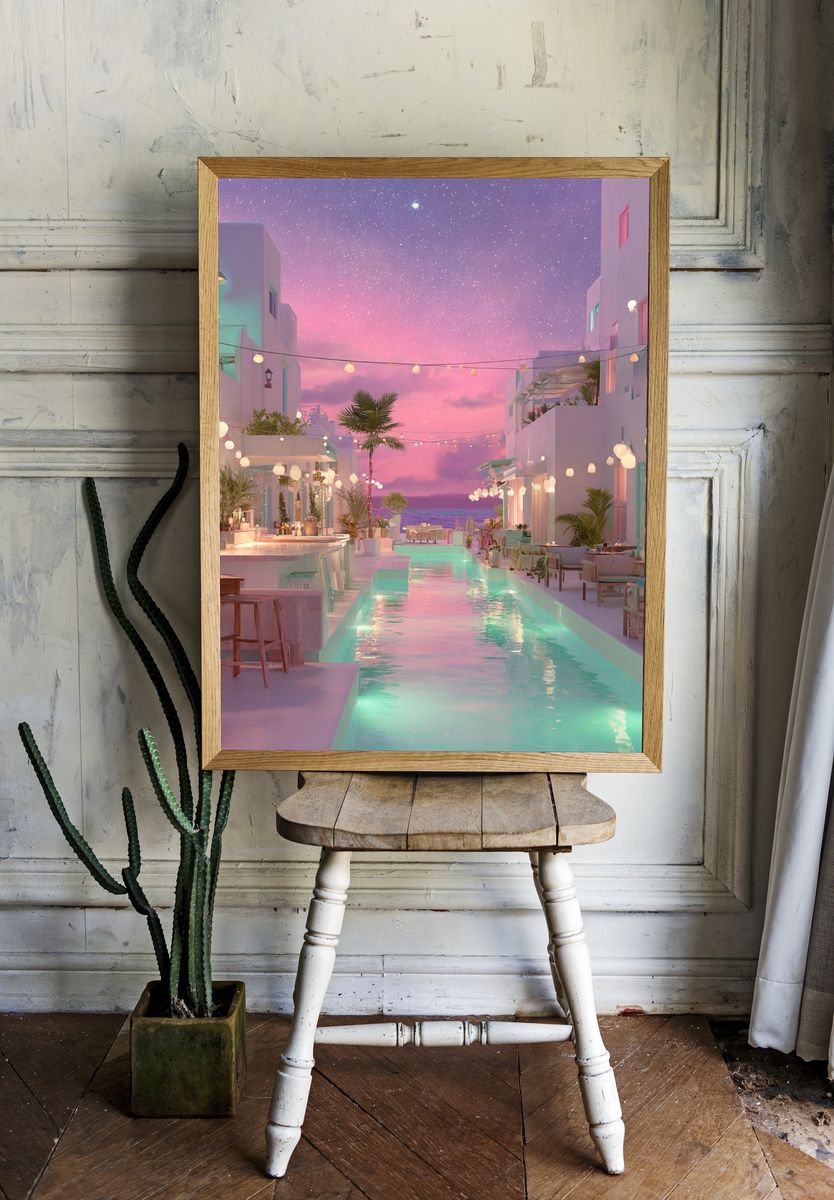 Dreamy Poolside Evening — Fine Art Print. — room view 1