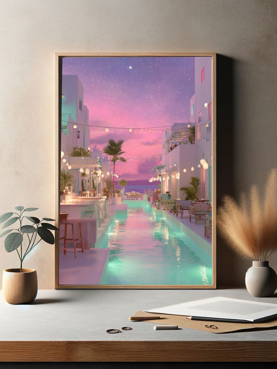 Dreamy Poolside Evening — Fine Art Print. — room view 2