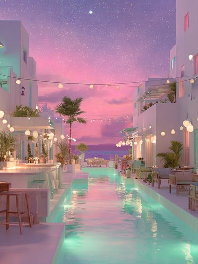 Dreamy Poolside Evening — Fine Art Print. poster print