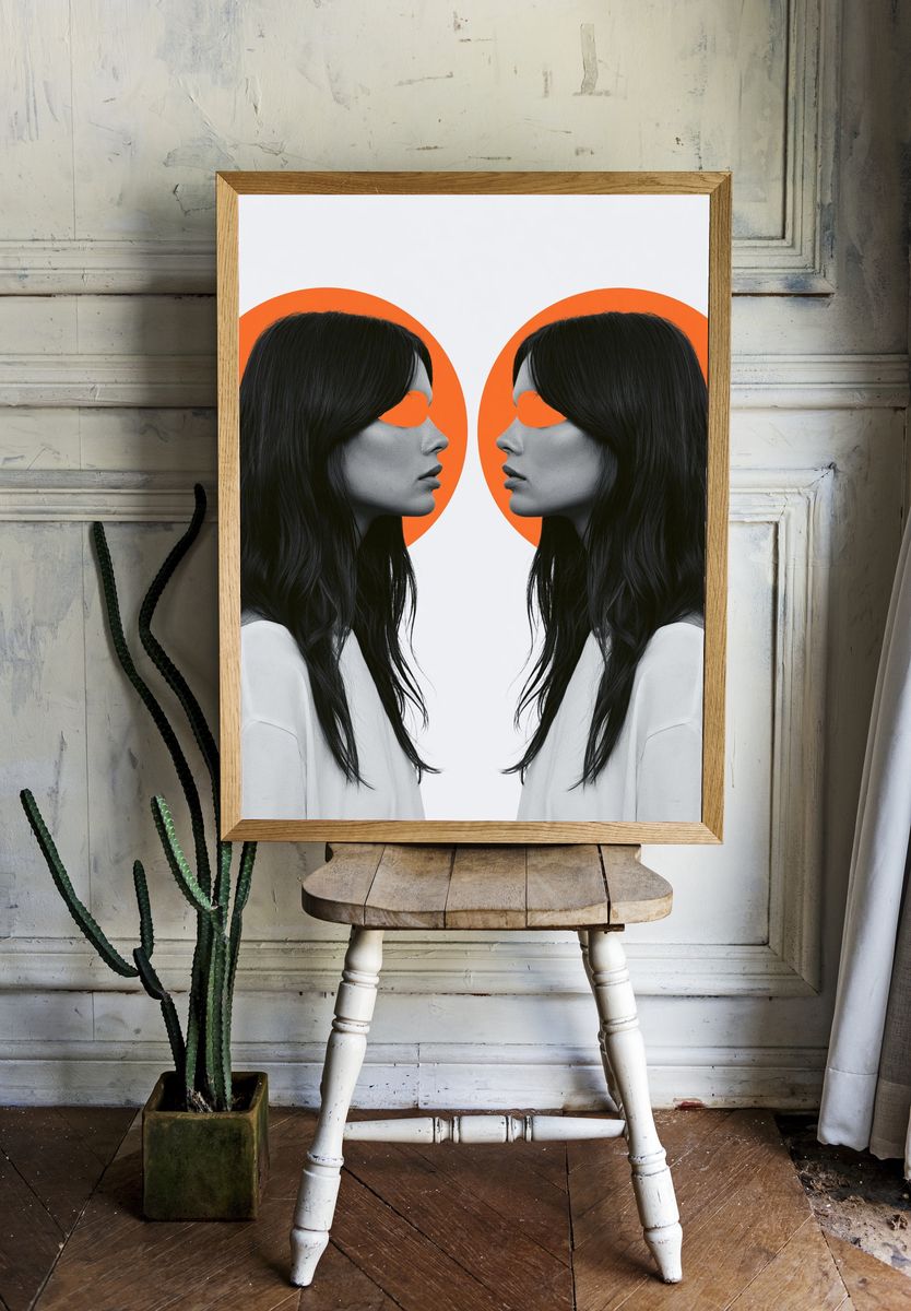 Dual Profile Portrait Illustration Print. — room view 1