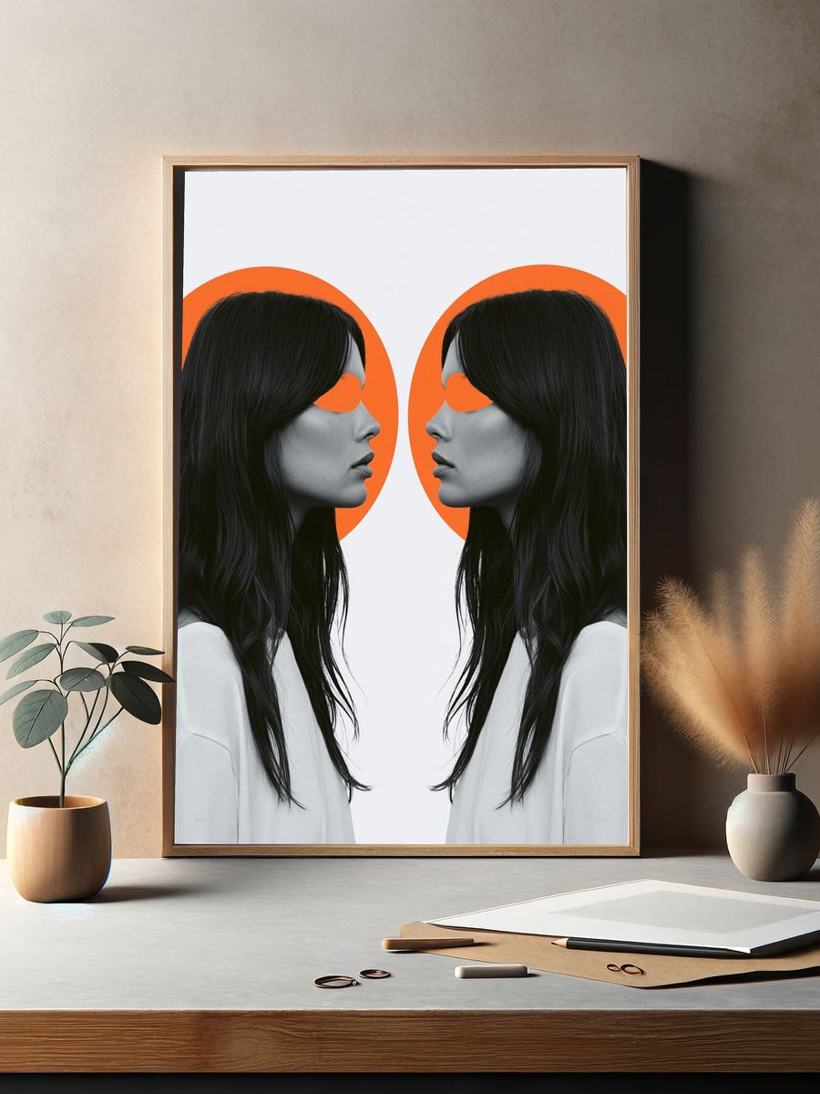 Dual Profile Portrait Illustration Print. — room view 2