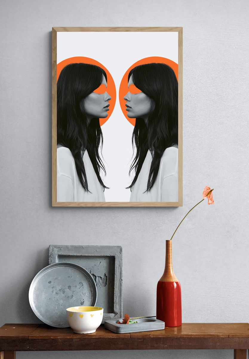 Dual Profile Portrait Illustration Print. — room view 3