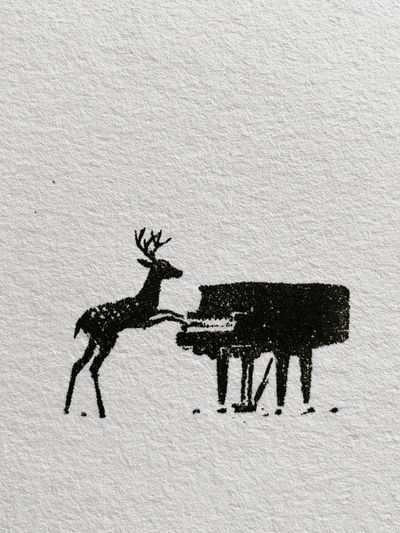 Deer and Piano Ink Print.