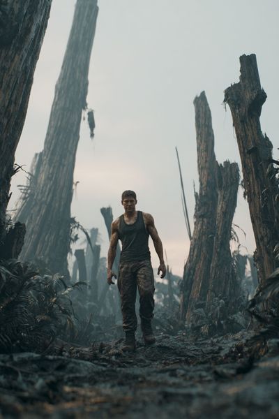 Survivor in a Dystopian Landscape Poster. poster