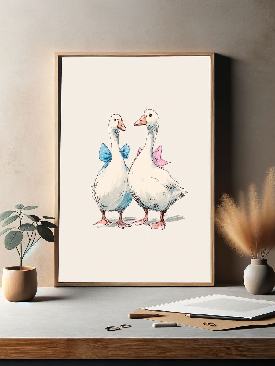 Dapper Ducks — Illustration Print. — room view 2