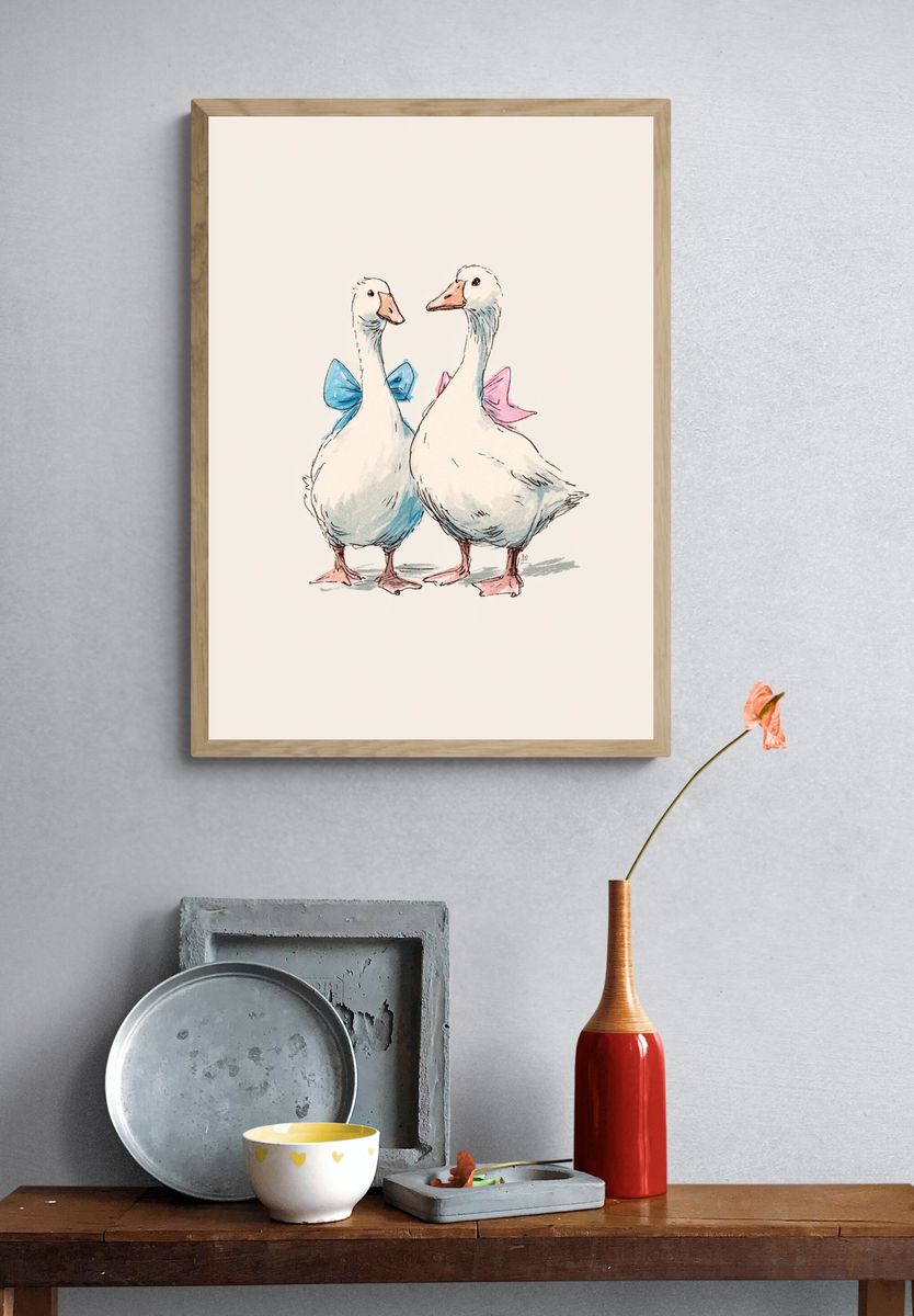 Dapper Ducks — Illustration Print. — room view 3