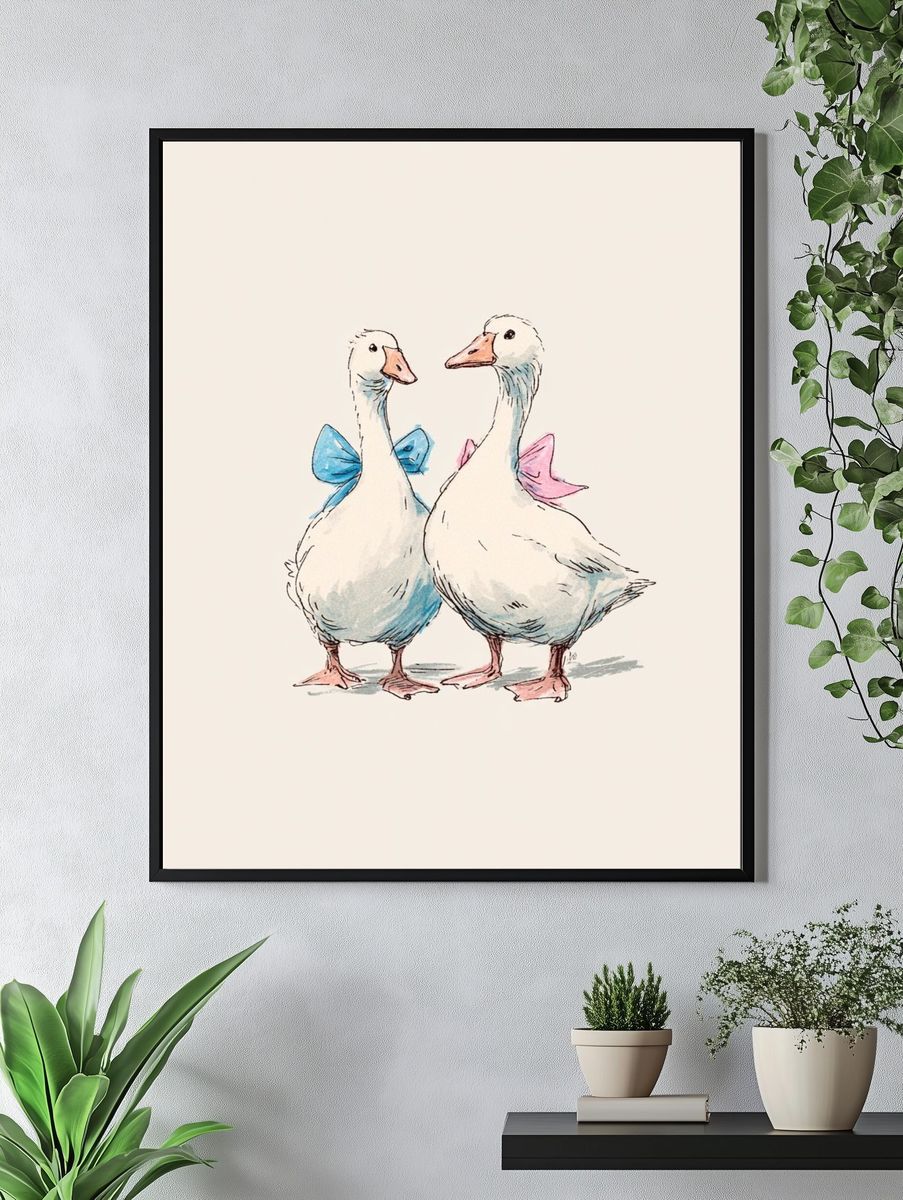 Dapper Ducks — Illustration Print. — room view 4