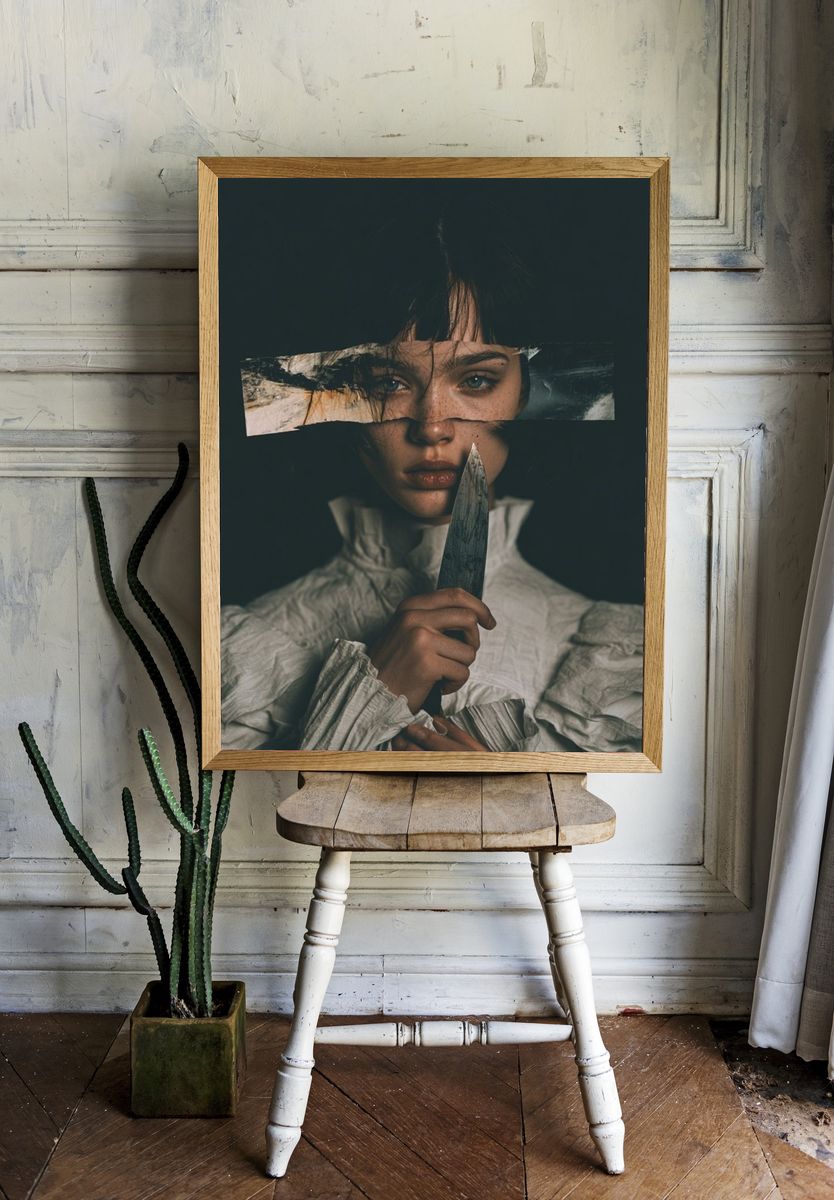 Dark Portrait with Knife Print. room preview