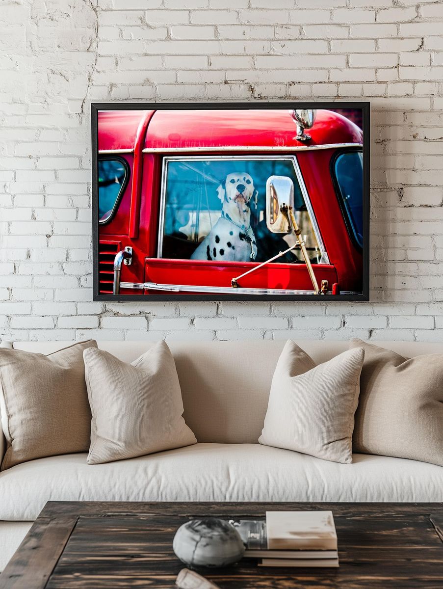 Dalmatian in Red Truck Poster. — room view 1