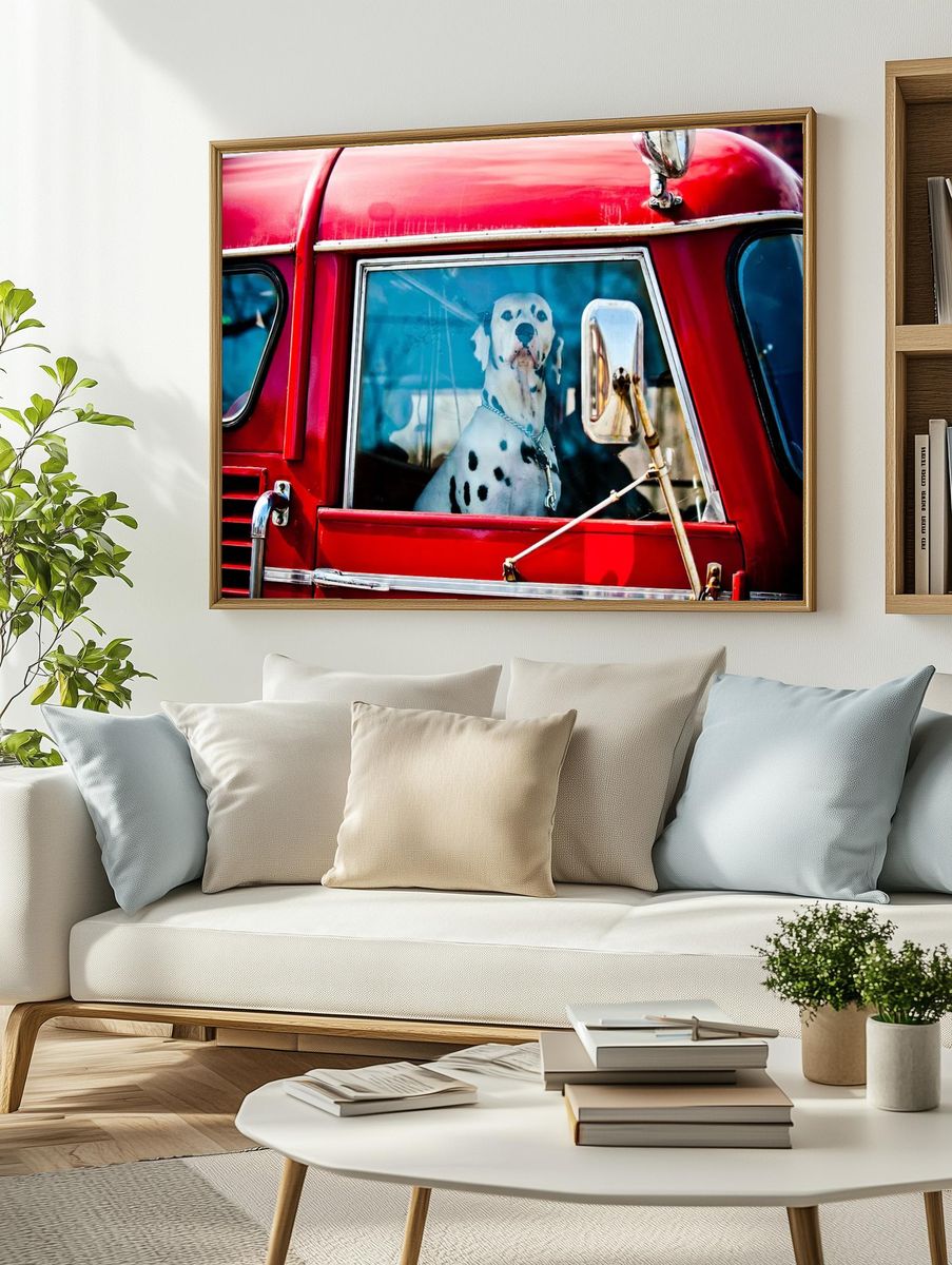 Dalmatian in Red Truck Poster. — room view 2