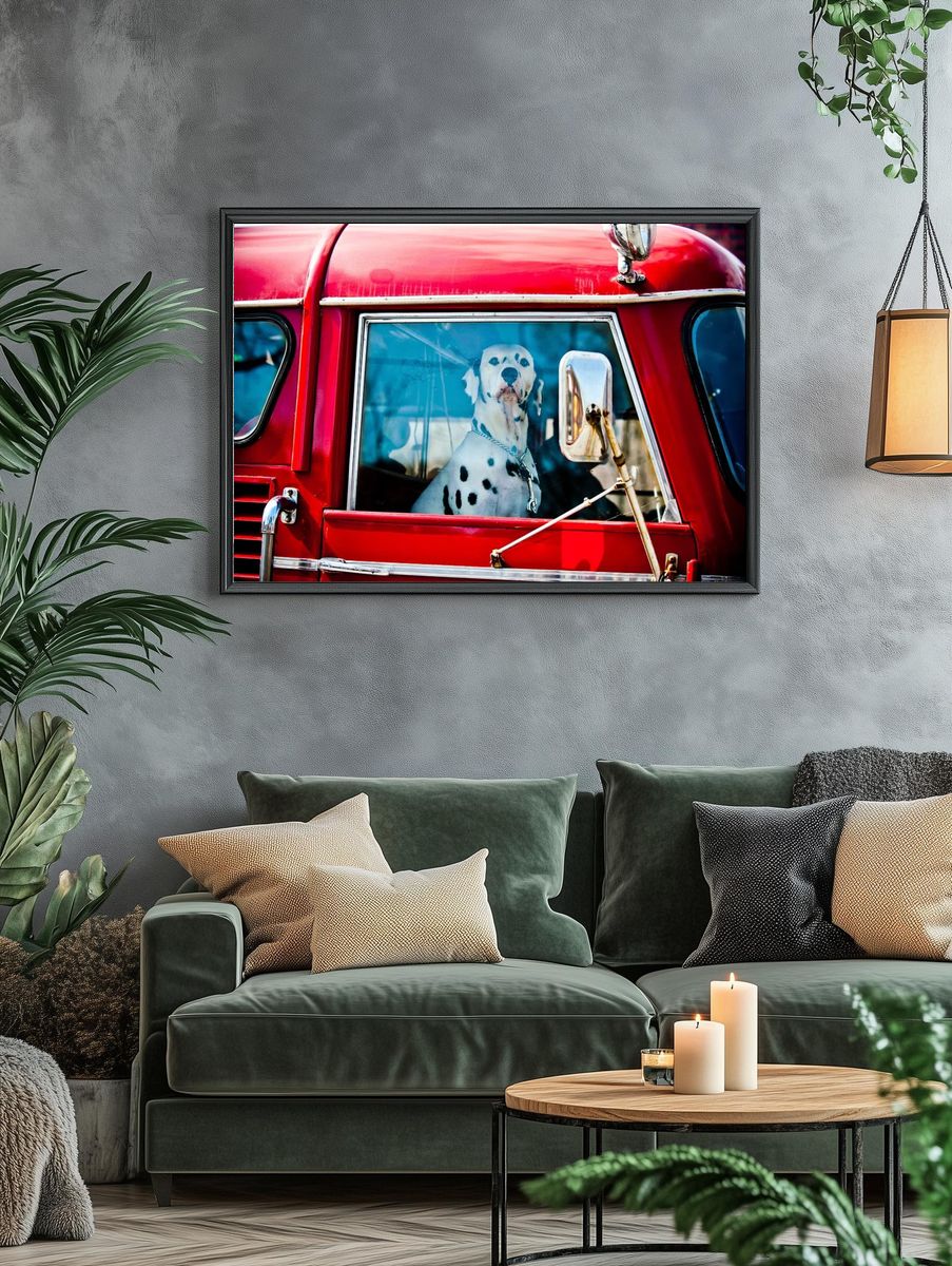 Dalmatian in Red Truck Poster. — room view 4
