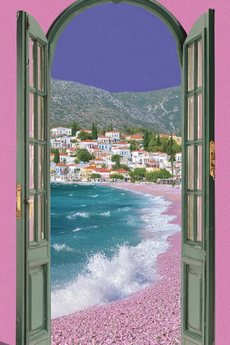 Seaside Through Door — Digital Art Print. poster — illustration art