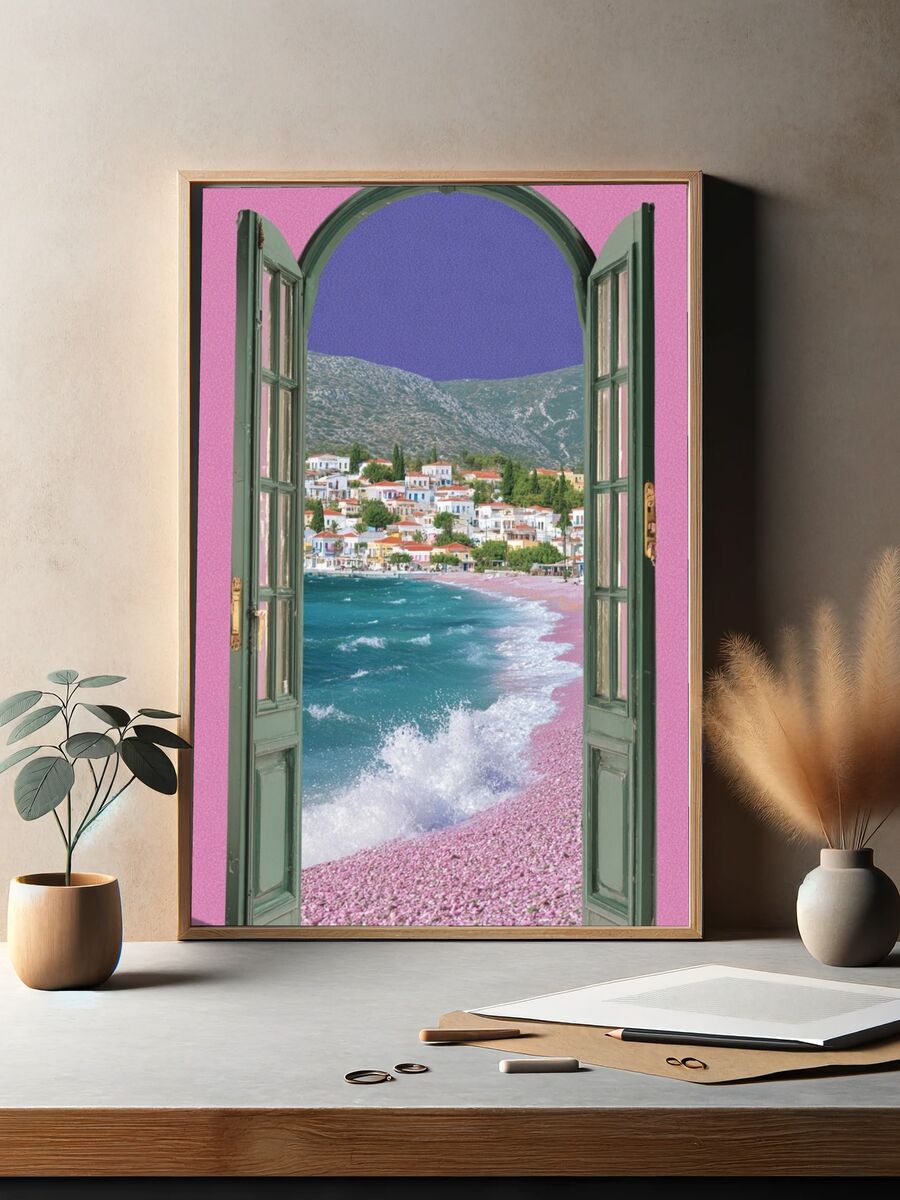Seaside Through Door — Digital Art Print. — room view 2