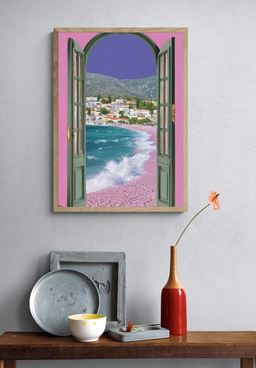 Seaside Through Door — Digital Art Print. — room view 3