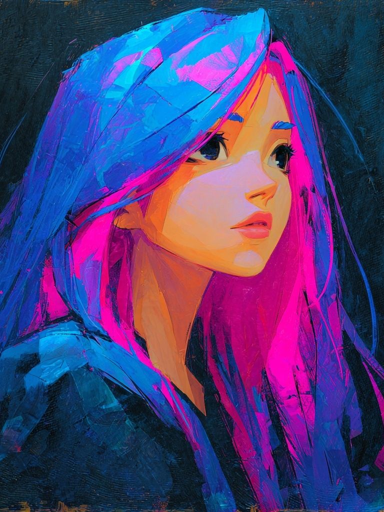 Vibrant Portrait of a Girl — Digital Art Print. poster — illustration art