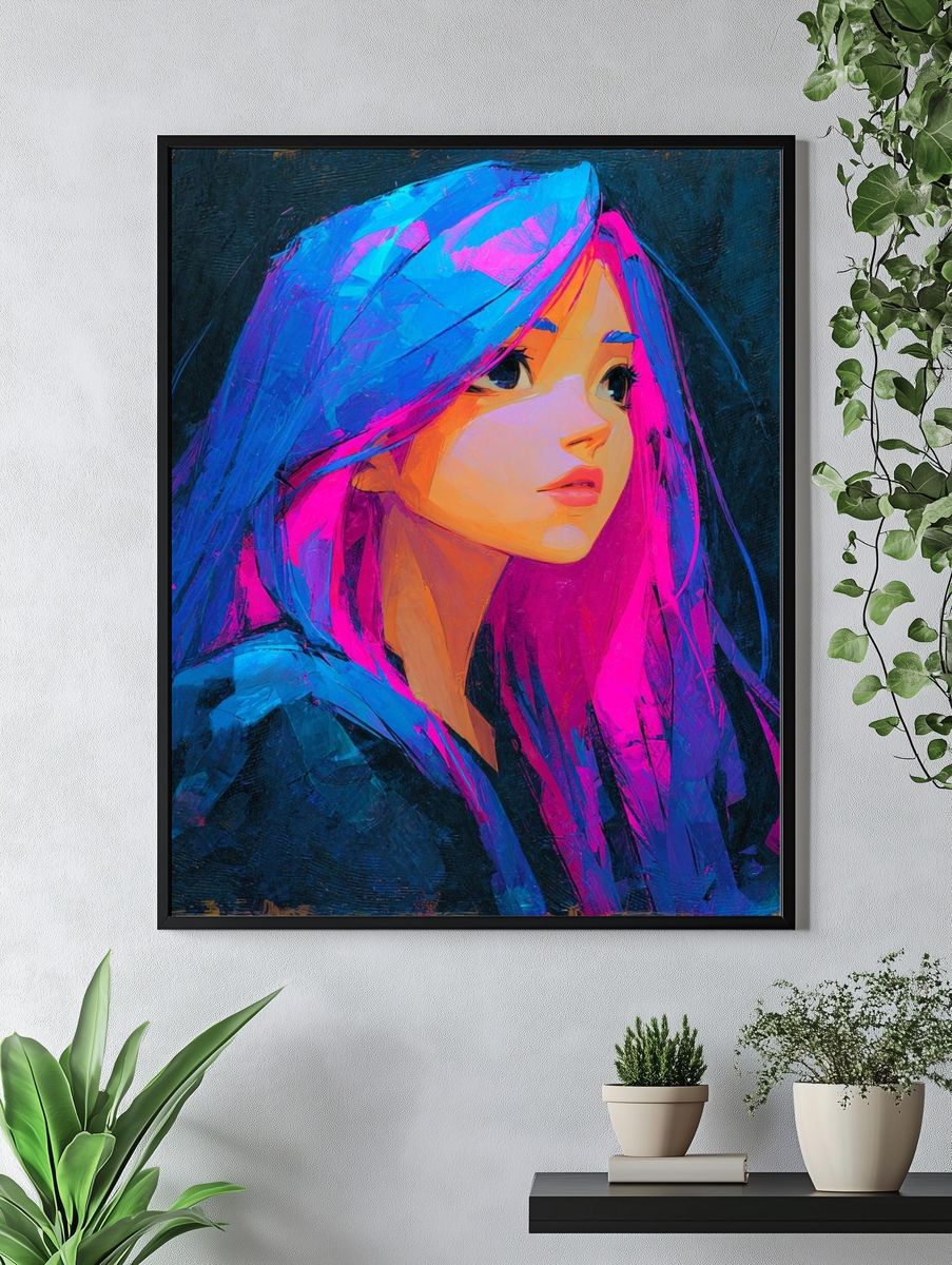 Vibrant Portrait of a Girl — Digital Art Print. — room view 4