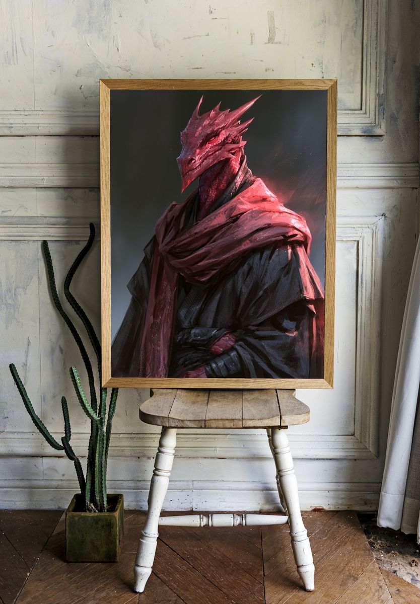 Crimson Dragon Warrior Digital Art Poster. room preview