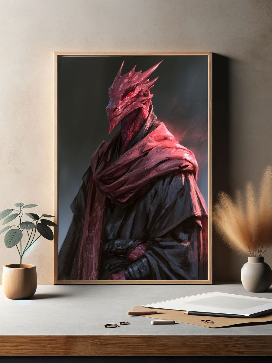 Crimson Dragon Warrior Digital Art Poster. — room view 2