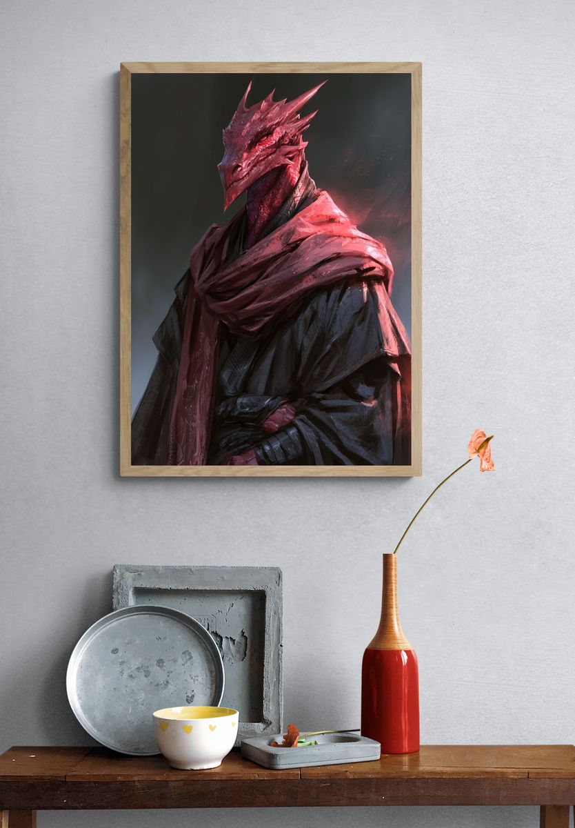 Crimson Dragon Warrior Digital Art Poster. — room view 3