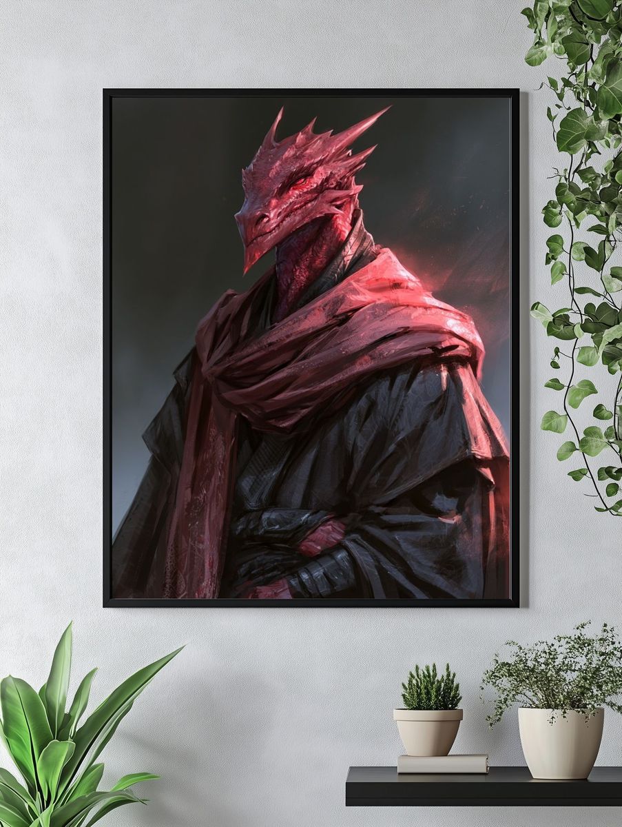 Crimson Dragon Warrior Digital Art Poster. — room view 4