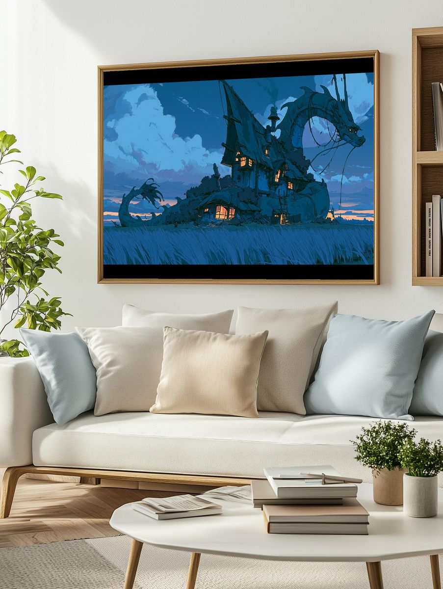 Dragon House Fantasy Illustration Poster. — room view 2
