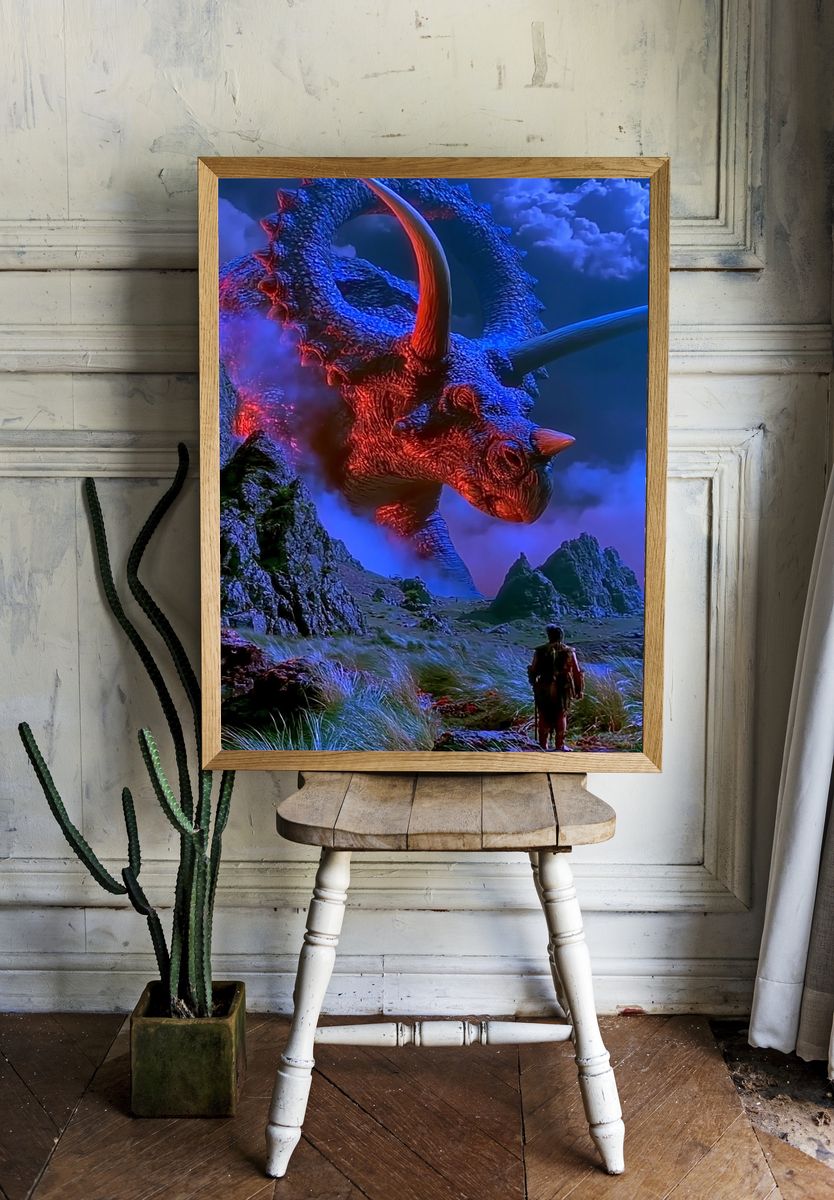Dragon in Stormy Skies Print. room preview