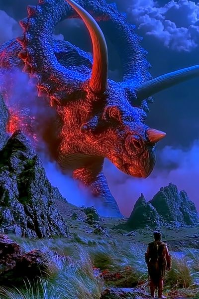 Dragon in Stormy Skies Print. poster