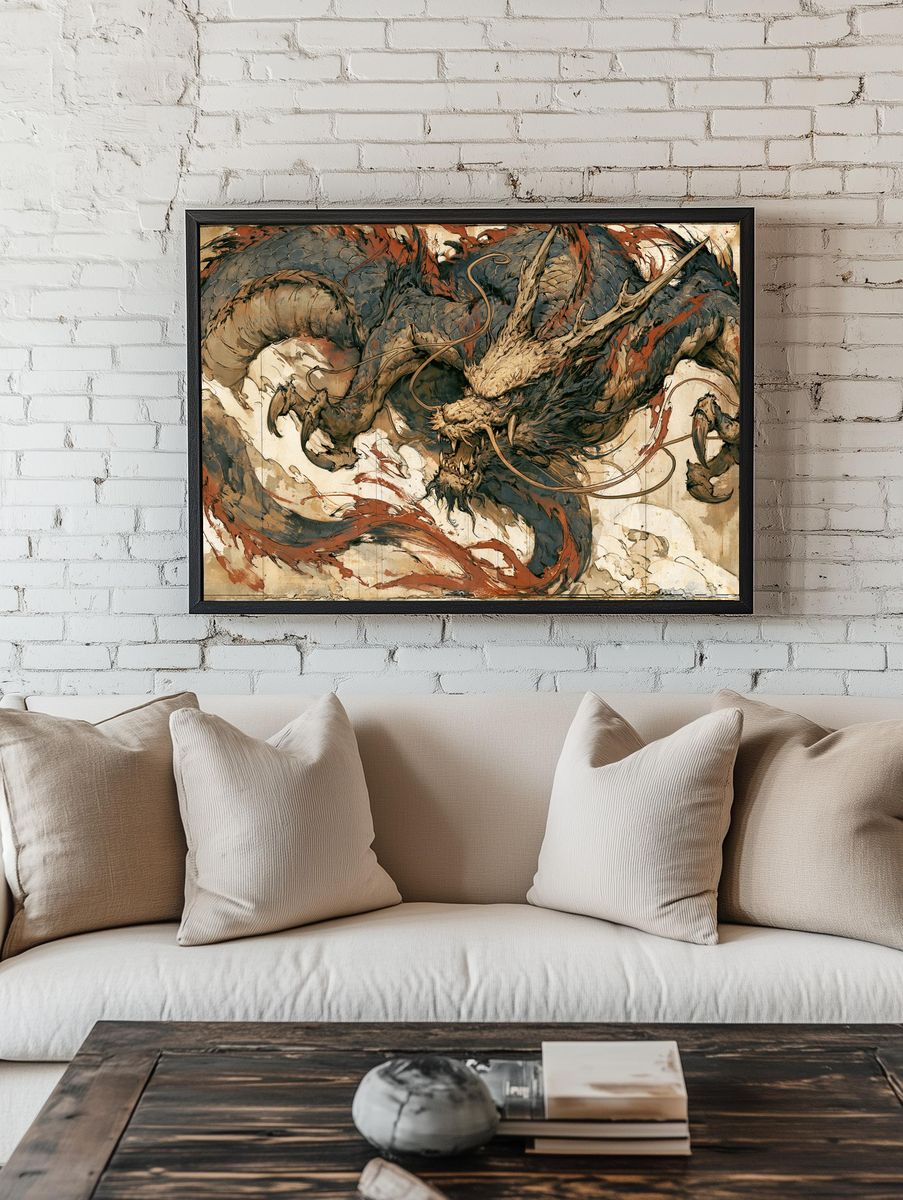 Dragon Ink Wash Poster. — room view 1