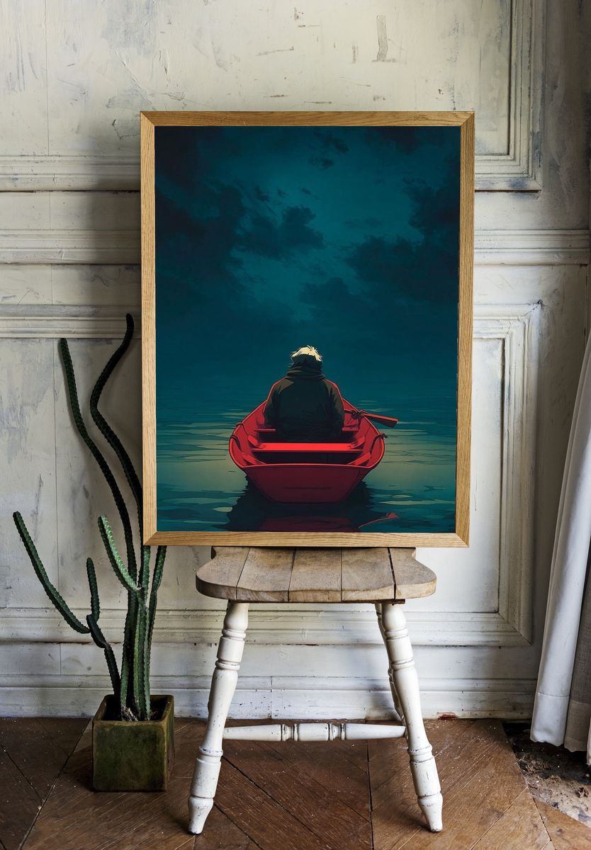 Lonely Rowboat — Digital Art Print. — room view 1