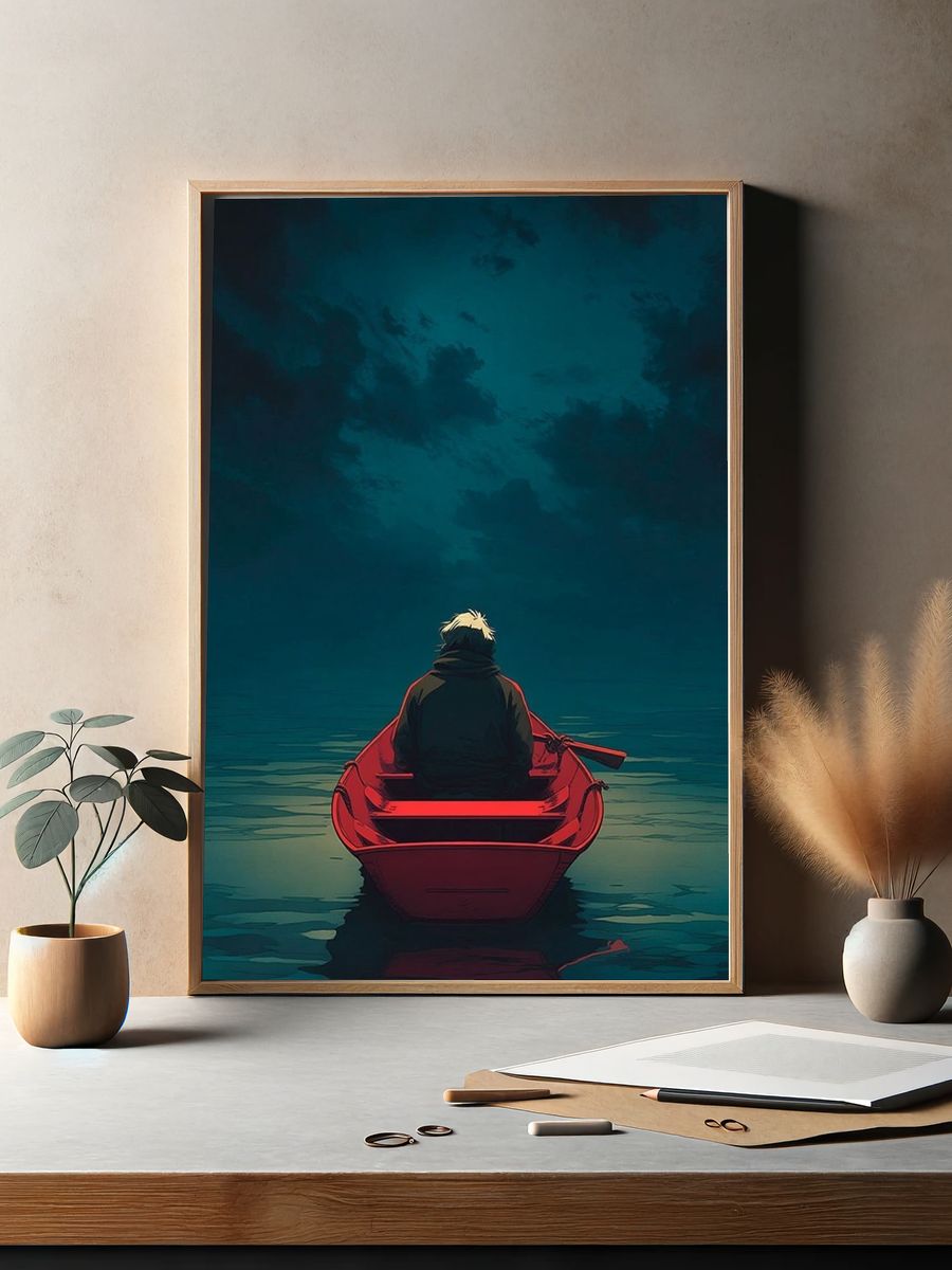 Lonely Rowboat — Digital Art Print. — room view 2