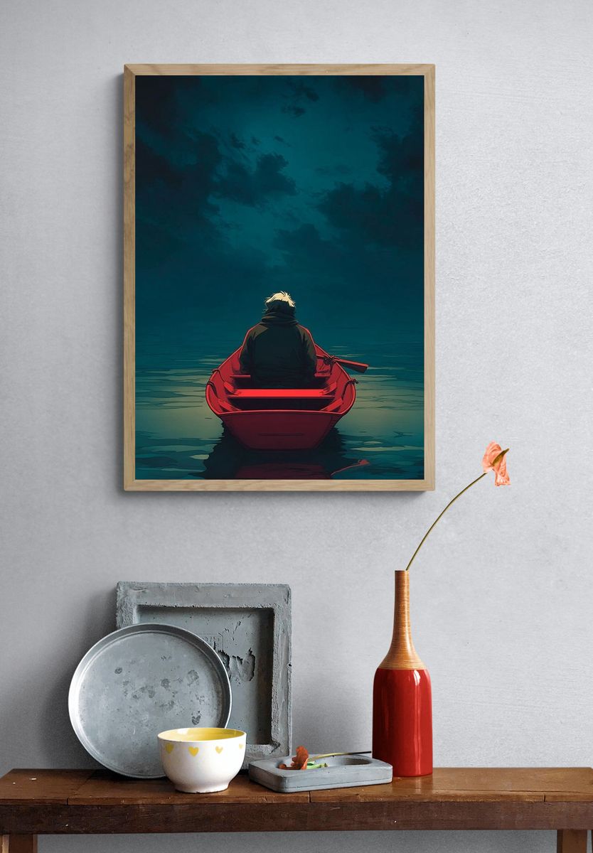 Lonely Rowboat — Digital Art Print. — room view 3