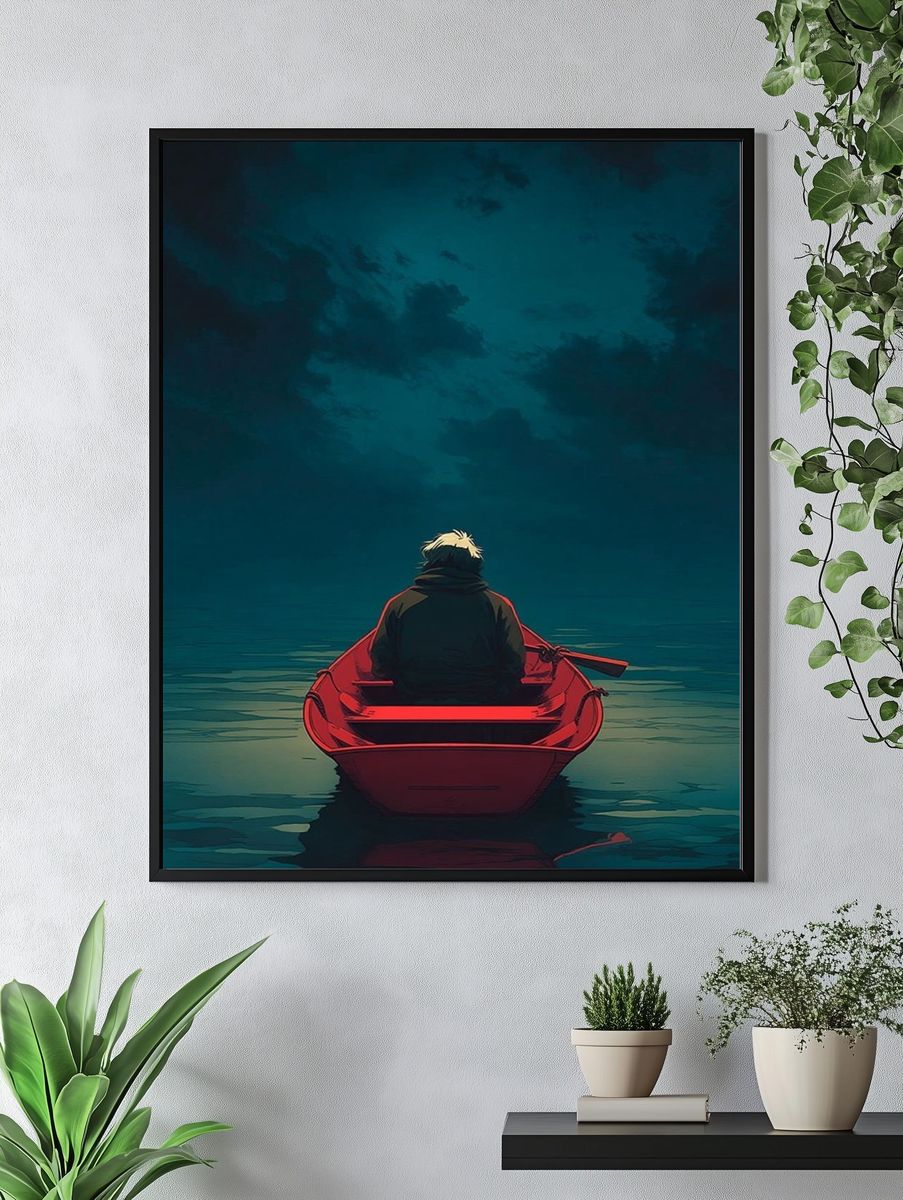 Lonely Rowboat — Digital Art Print. — room view 4