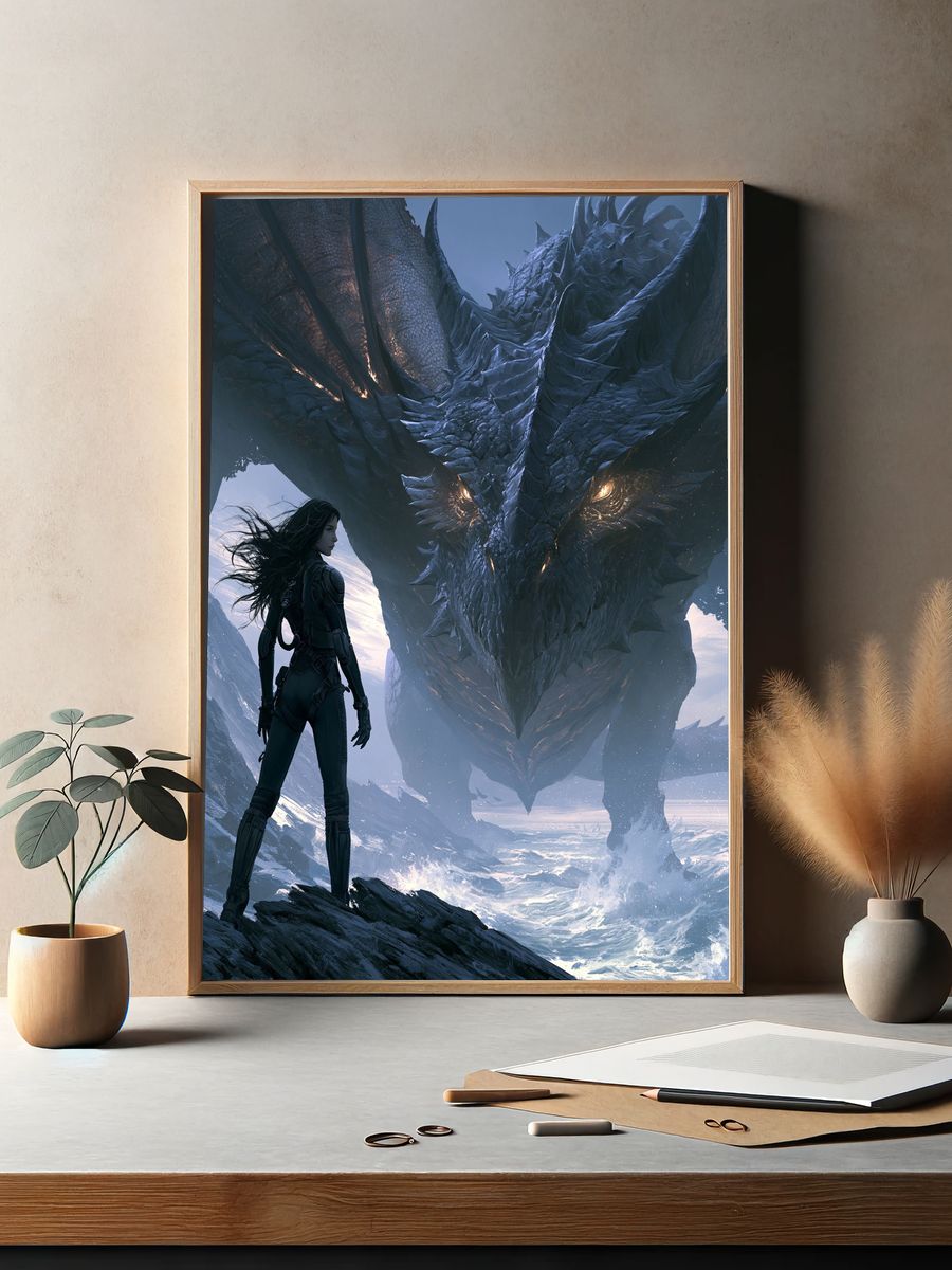 Dragon Encounter Digital Art Poster. — room view 2