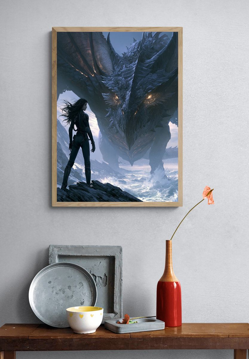 Dragon Encounter Digital Art Poster. — room view 3