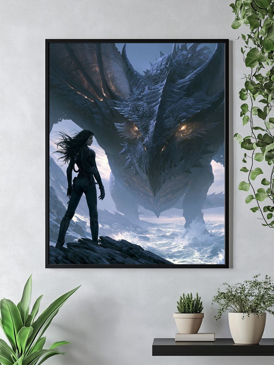 Dragon Encounter Digital Art Poster. — room view 4