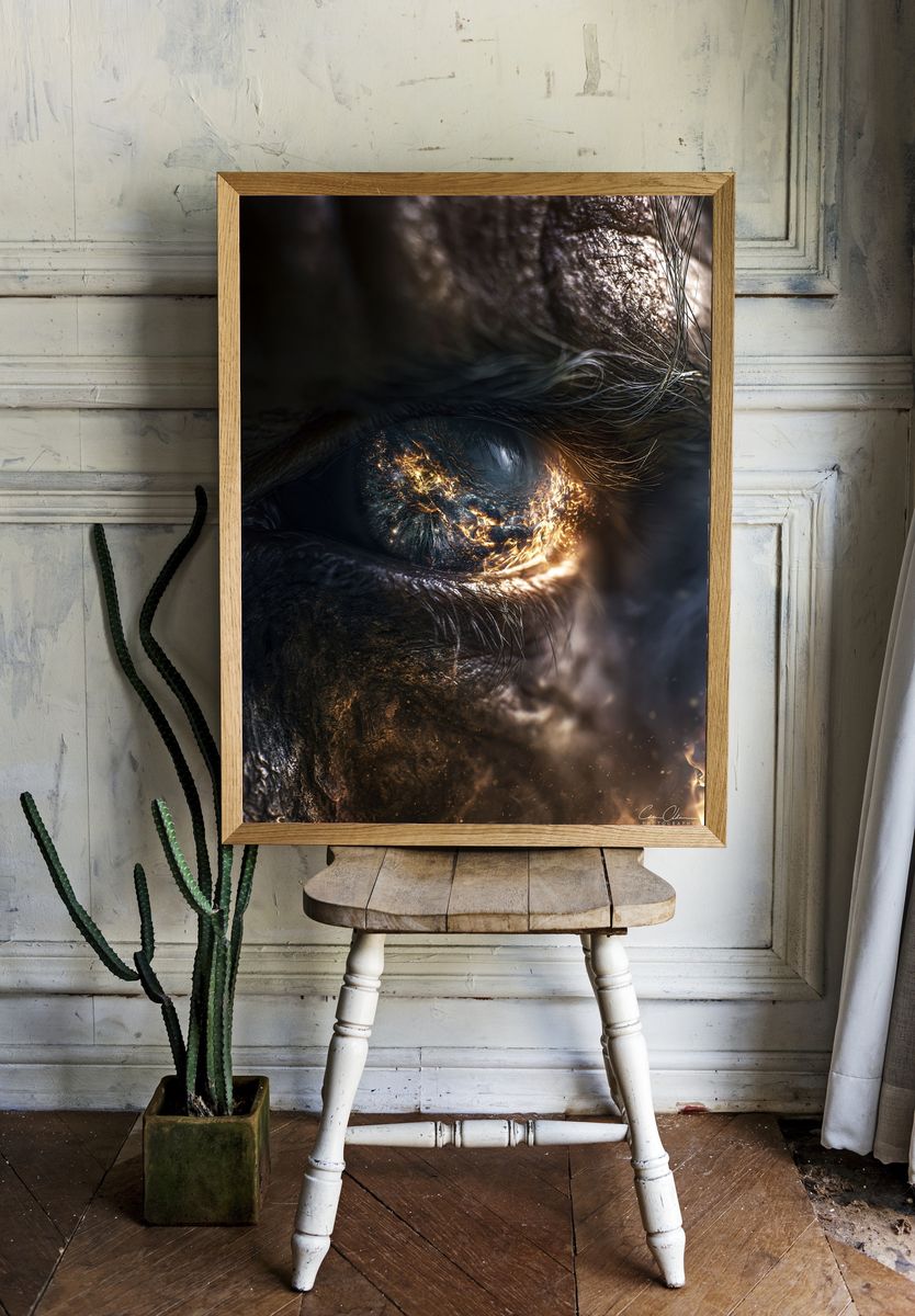 Fiery Dragon Eye Illustration Poster. room preview