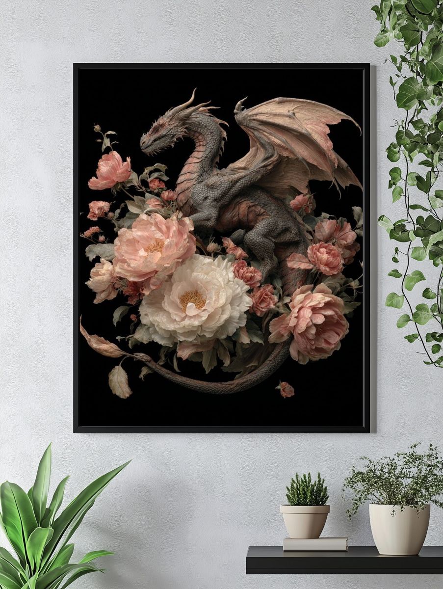 Dragon Among Flowers — Fantasy Art Print. — room view 4