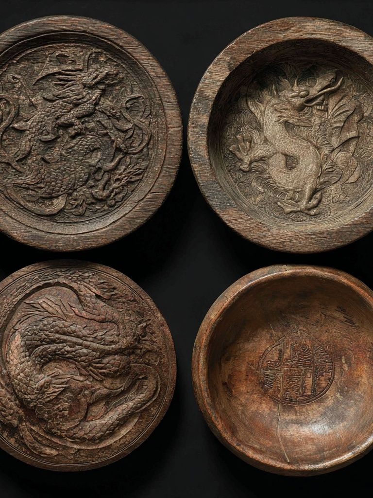 Dragon Carved Bowls Illustration Print. poster — illustration art