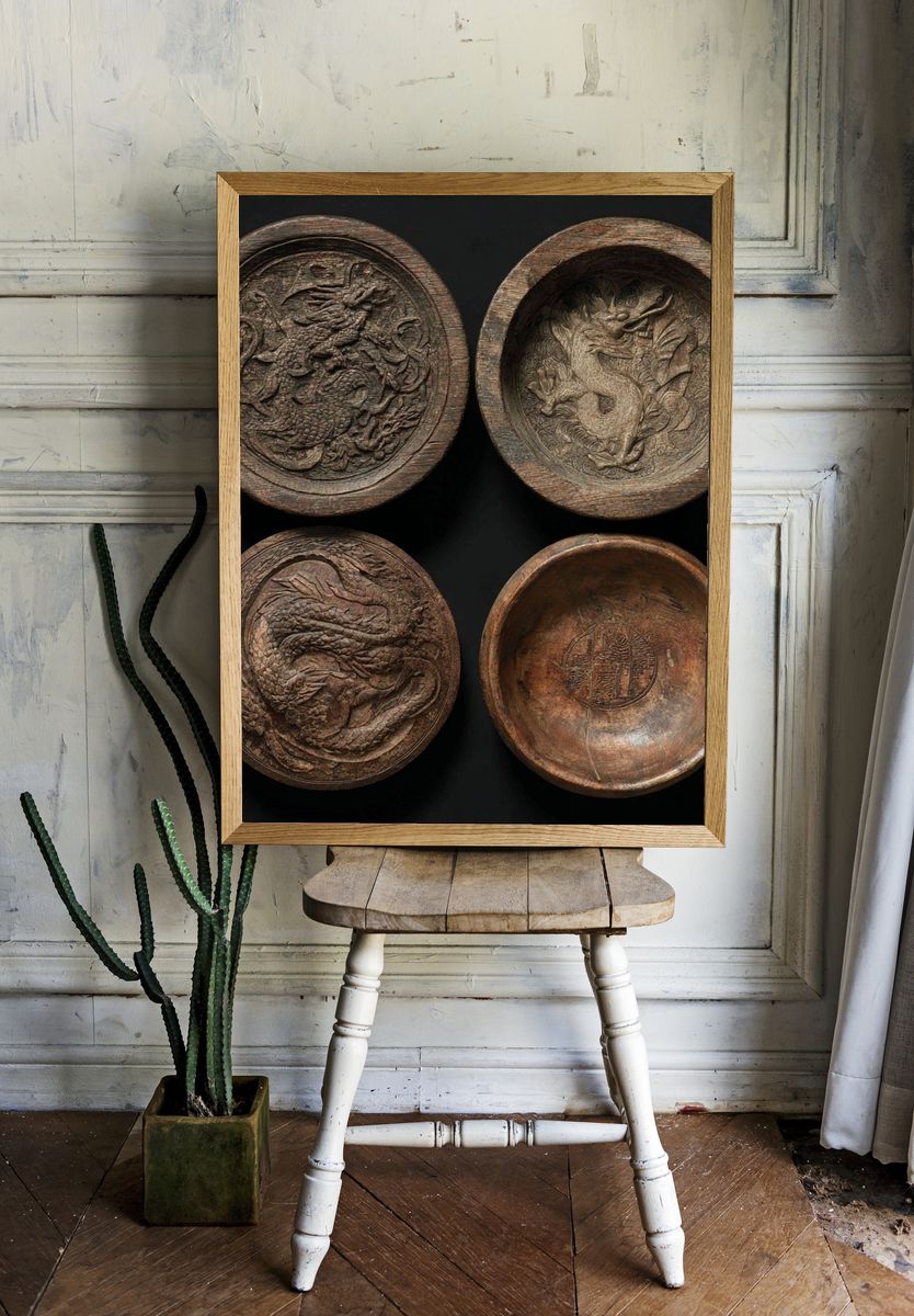 Dragon Carved Bowls Illustration Print. — room view 1