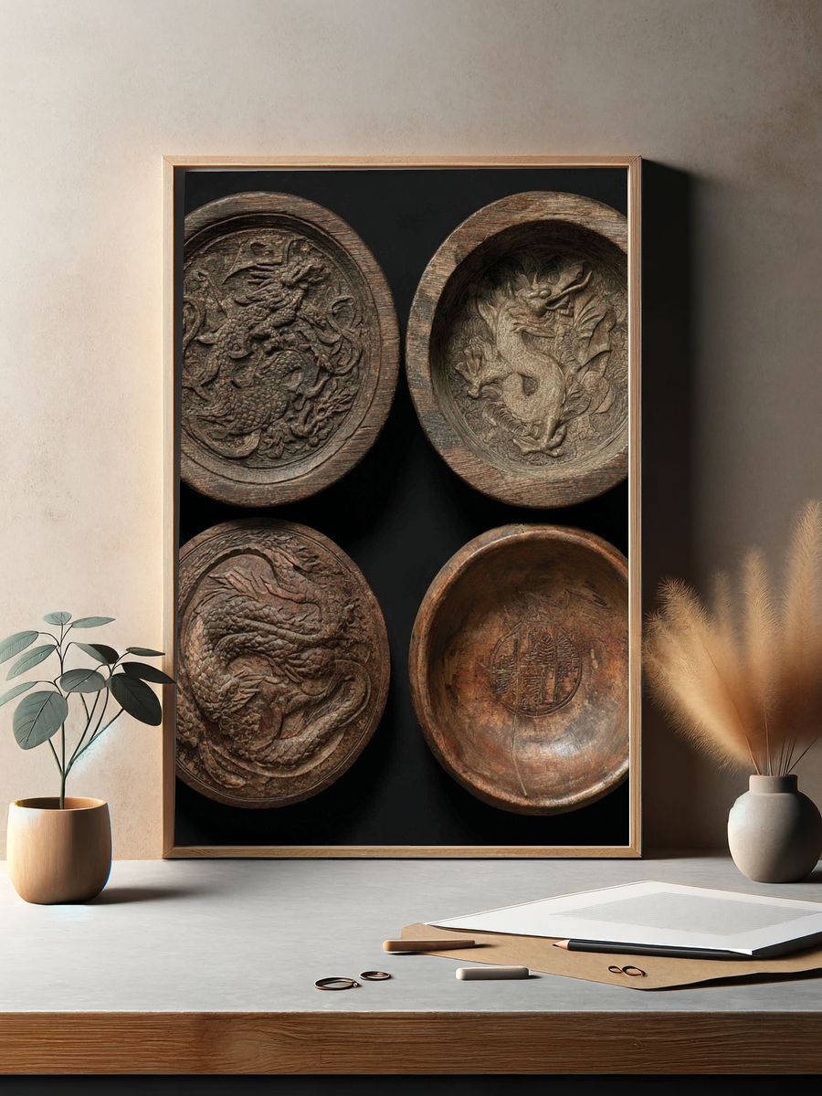Dragon Carved Bowls Illustration Print. — room view 2