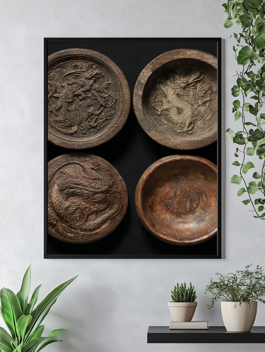 Dragon Carved Bowls Illustration Print. — room view 4
