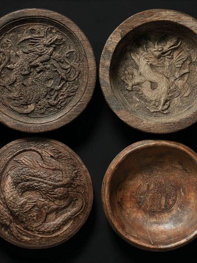 Dragon Carved Bowls Illustration Print. poster print