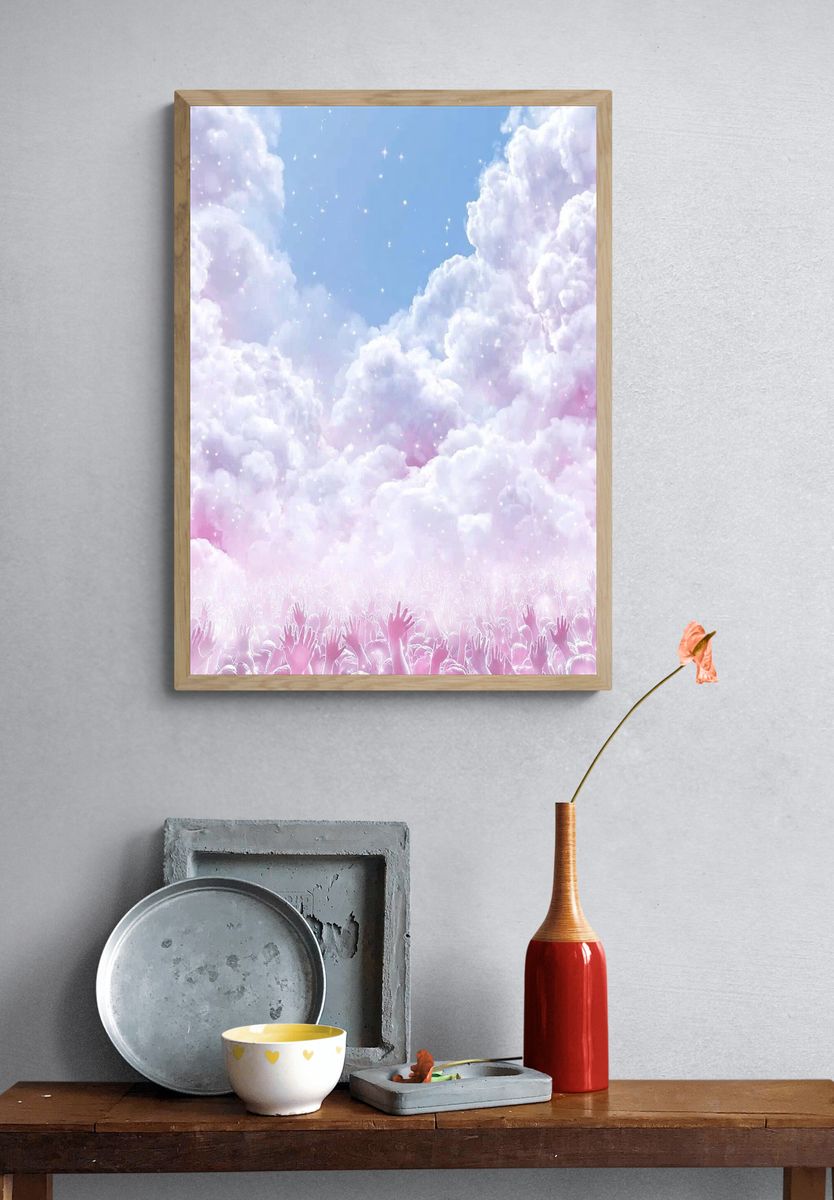 Hands Reaching for the Sky — Dreamy Print. — room view 3