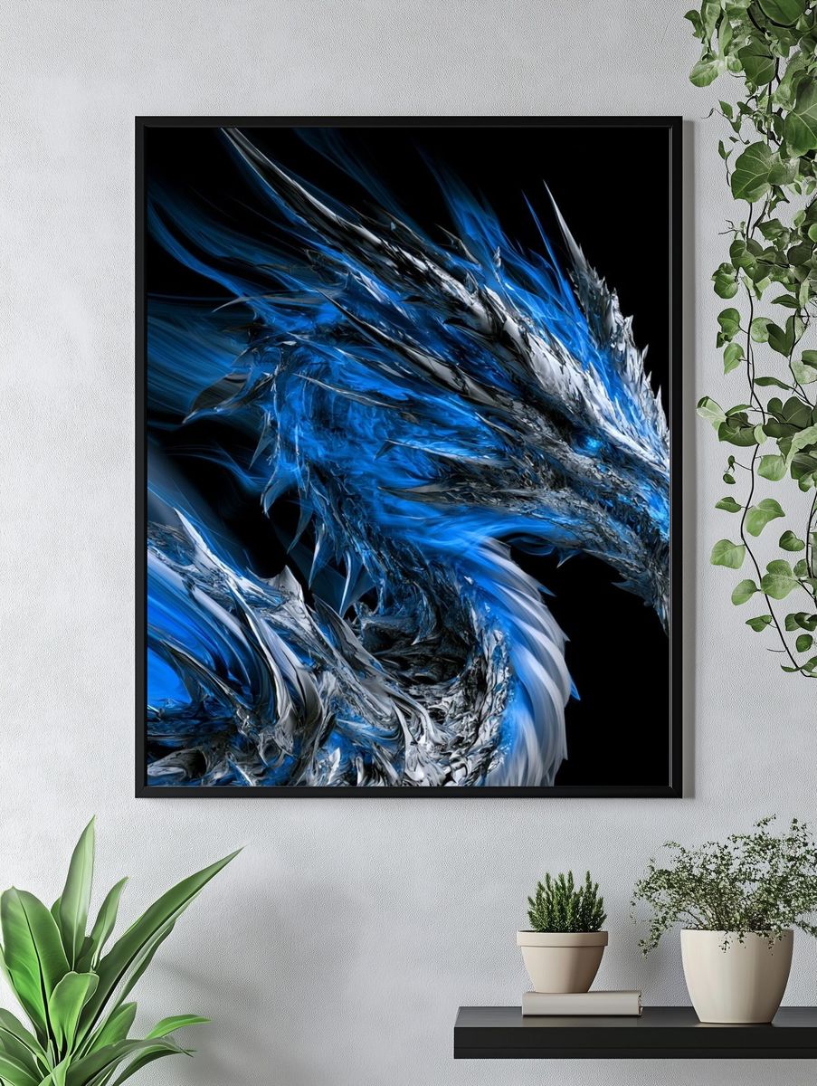 Blue Dragon Digital Art Poster. — room view 4